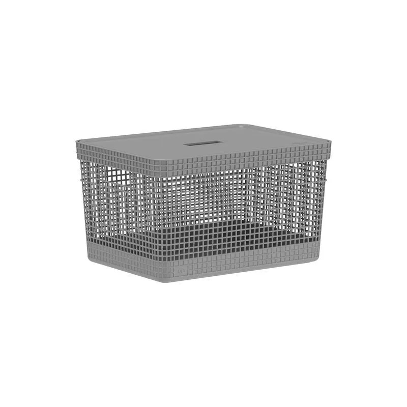 Cesta Organizadora con Tapa 38x28x22cm 20 litros OU «Grid» (Gris) - Imagen 2