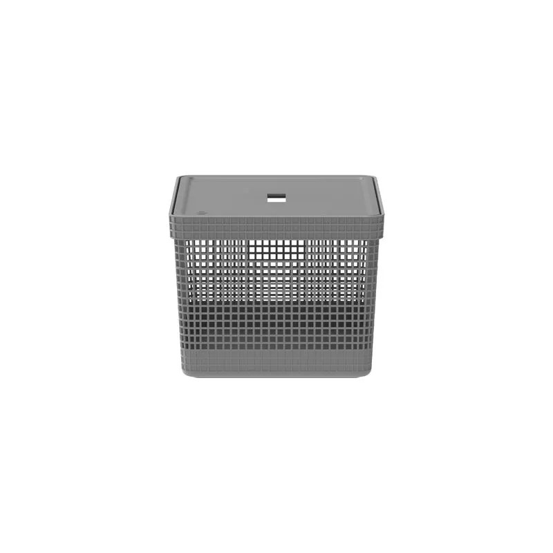 Cesta Organizadora con Tapa 38x28x22cm 20 litros OU «Grid» (Gris) - Imagen 3