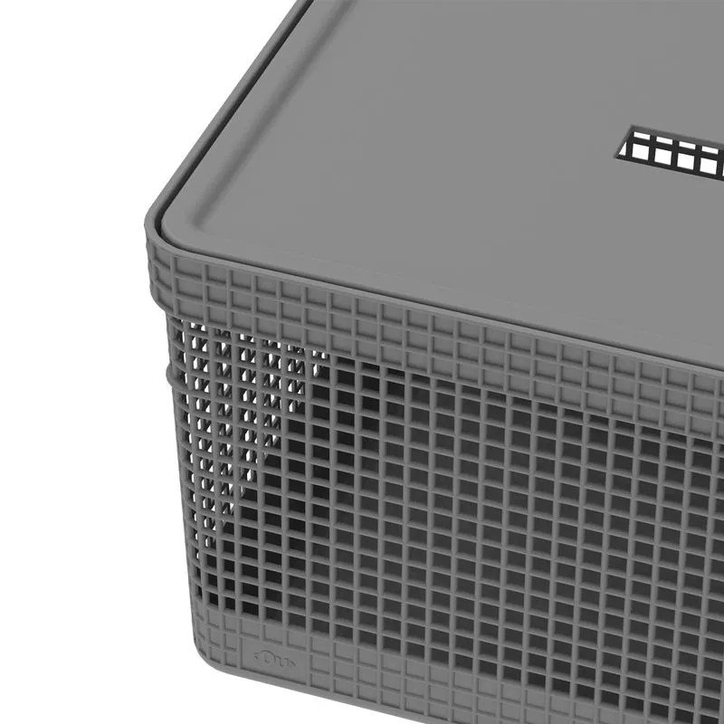 Cesta Organizadora con Tapa 38x28x22cm 20 litros OU «Grid» (Gris) - Imagen 4