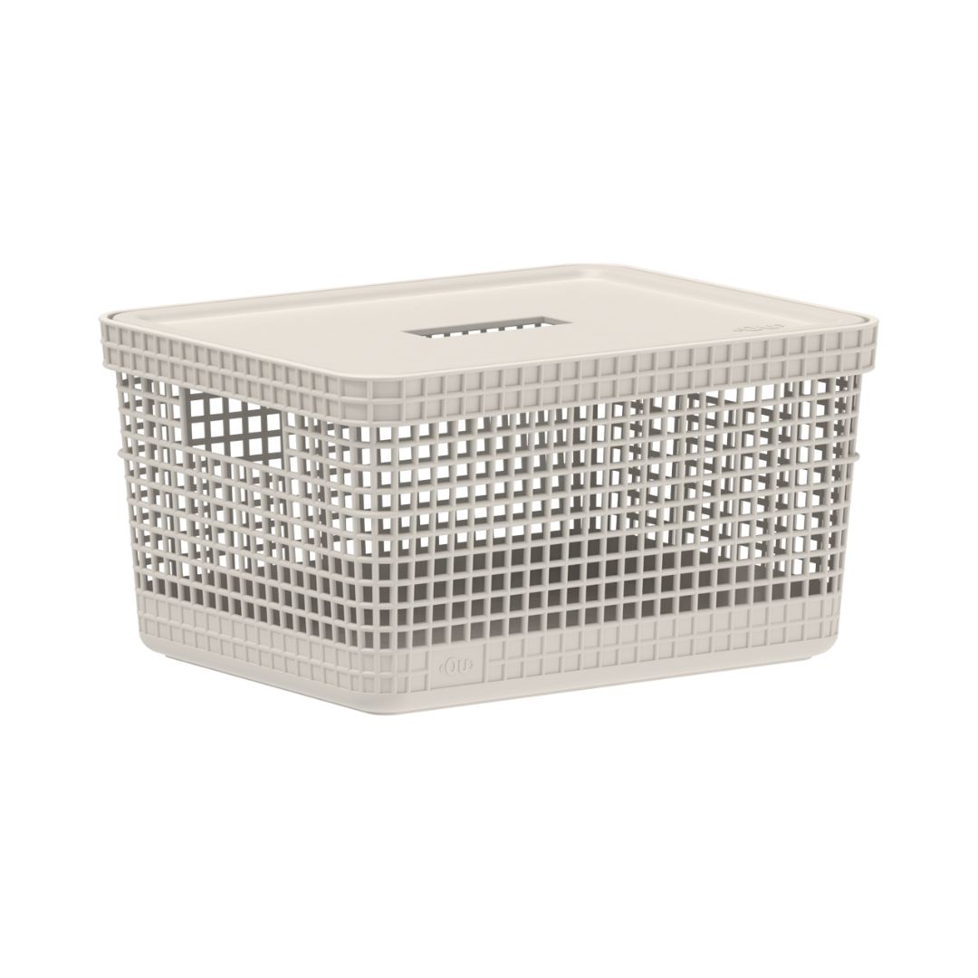 Cesta Organizadora con Tapa 28x22x15cm 8 litros OU «Grid» (Beige) - Imagen 2