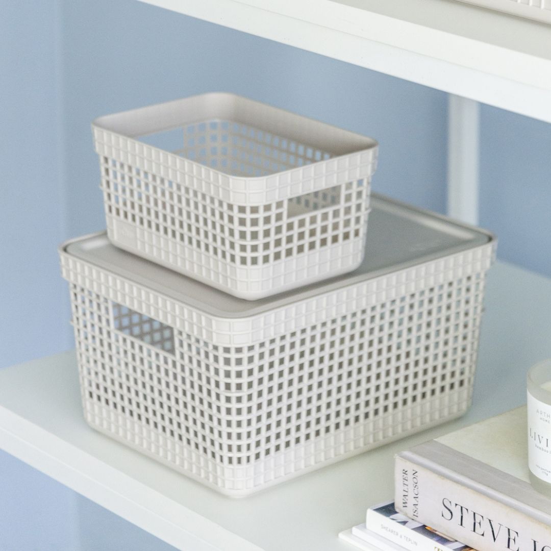 Cesta Organizadora con Tapa 28x22x15cm 8 litros OU «Grid» (Beige) - Imagen 3