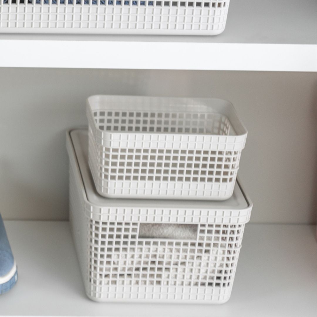 Cesta Organizadora con Tapa 28x22x15cm 8 litros OU «Grid» (Beige) - Imagen 4