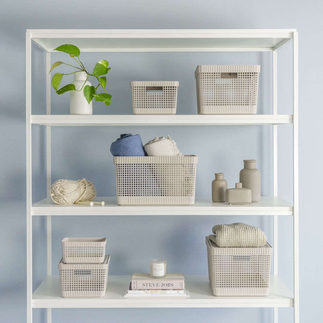 Cesta Organizadora con Tapa 28x22x15cm 8 litros OU «Grid» (Beige) - Imagen 5
