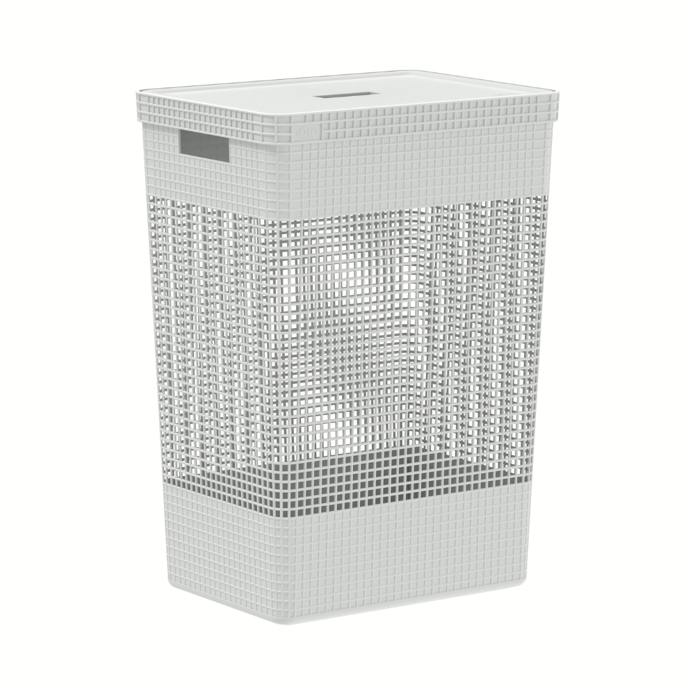 Cesta de Ropa con Tapa 38x28x55cm 49 litros OU «Grid» (Blanco)