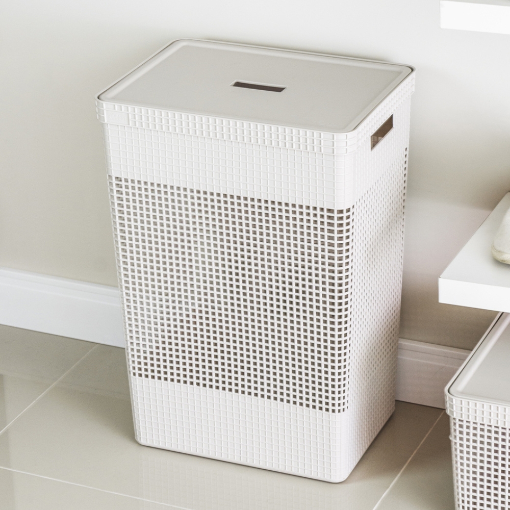 Cesta de Ropa con Tapa 38x28x55cm 49 litros OU «Grid» (Blanco) - Imagen 3