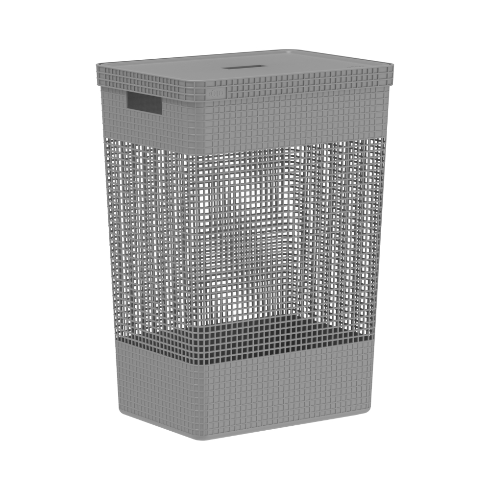 Cesta de Ropa con Tapa 38x28x55cm 49 litros OU «Grid» (Gris) - Imagen 2