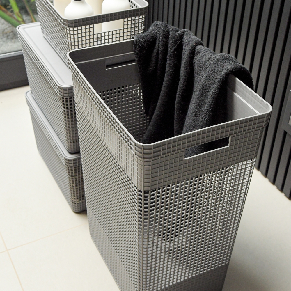 Cesta de Ropa con Tapa 38x28x55cm 49 litros OU «Grid» (Gris) - Imagen 4